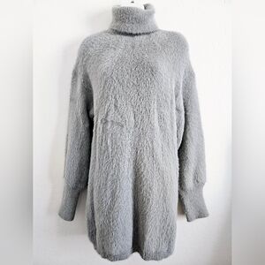 🆕️&Merci Soft Comfy Long Sleeves Turtleneck Mini Winter Sweater Dress Grey
